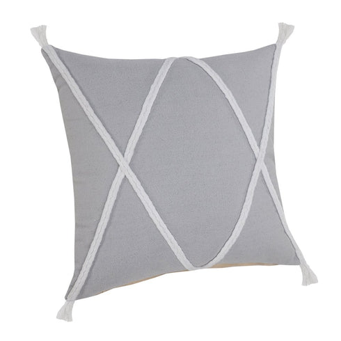 20" Gray And White Beach Geometric Cotton Throw Pillow Cover with Tufts And Texture