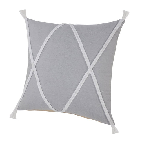 20" Gray And White Beach Geometric Cotton Throw Pillow Cover with Tufts And Texture