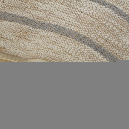 20" Tan And Gray Striped Cotton Blend Throw Pillow Cover with Fringe