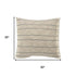 20" Tan And Gray Striped Cotton Blend Throw Pillow Cover with Fringe