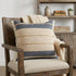 20" Beige And Blue Beach Striped Cotton Blend Throw Pillow Cover with Fringe And Texture