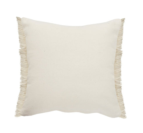 20" Beige And Blue Beach Striped Cotton Blend Throw Pillow Cover with Fringe And Texture
