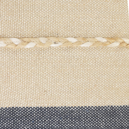 20" Beige And Blue Beach Striped Cotton Blend Throw Pillow Cover with Fringe And Texture