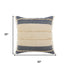 20" Beige And Blue Beach Striped Cotton Blend Throw Pillow Cover with Fringe And Texture
