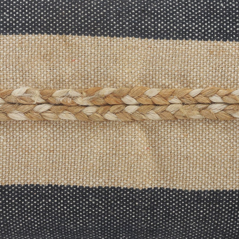 20" Beige And Blue Beach Striped Cotton Blend Throw Pillow Cover with Fringe And Texture
