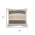 20" Beige And Blue Beach Striped Cotton Blend Throw Pillow Cover with Fringe And Texture