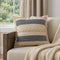 20" Beige And Blue Beach Striped Cotton Blend Throw Pillow Cover with Fringe And Texture