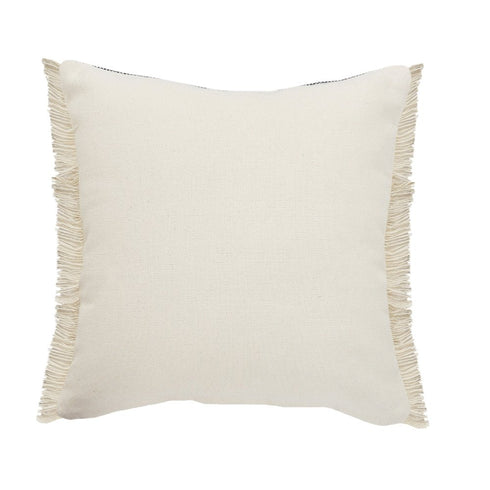 24" Beige And Black Beach Striped Cotton Blend Throw Pillow Cover with Fringe And Texture