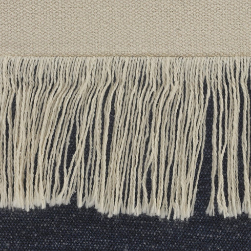 14" X 36" Denim Blue And Ivory Lumbar Beach Cotton Throw Pillow Cover with Tassels