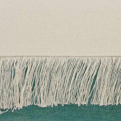 14" X 36" Green And Off White Lumbar Beach Cotton Throw Pillow Cover with Tassels