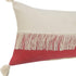 14" X 36" Raspberry And Off White Lumbar Beach Cotton Throw Pillow Cover with Tassels