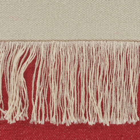 14" X 36" Raspberry And Off White Lumbar Beach Cotton Throw Pillow Cover with Tassels
