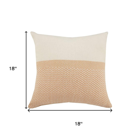 18" Cream And Orange Color Block Cotton Throw Pillow Cover