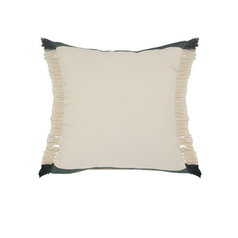 20" Green And White Striped Cotton Throw Pillow Cover with Fringe