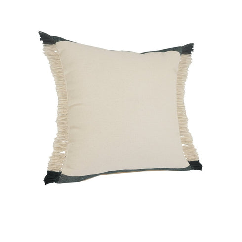 20" Green And White Striped Cotton Throw Pillow Cover with Fringe