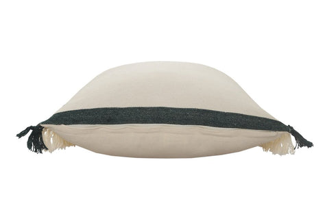 20" Green And White Striped Cotton Throw Pillow Cover with Fringe