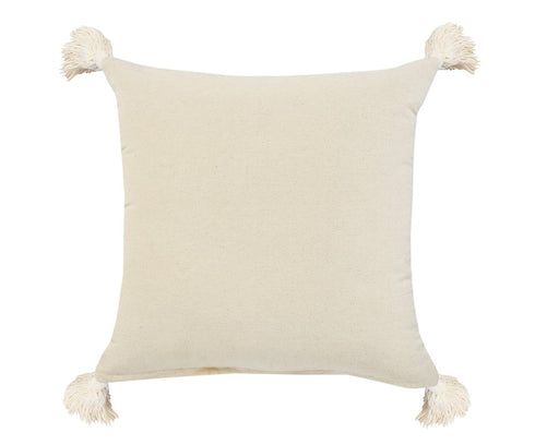 20" Off White And Turquoise Beach Striped Cotton Throw Pillow Cover with Tassels