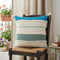 20" Off White And Turquoise Beach Striped Cotton Throw Pillow Cover with Tassels