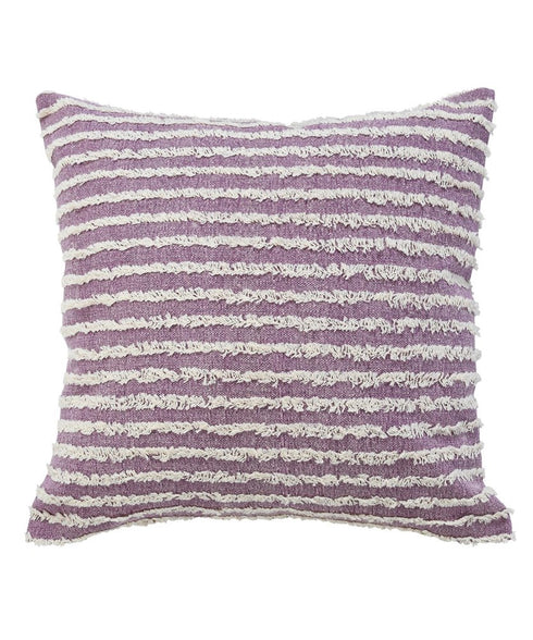 20" Lavender And Off White Striped Cotton Throw Pillow Cover with Tufts