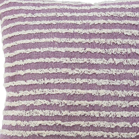 20" Lavender And Off White Striped Cotton Throw Pillow Cover with Tufts