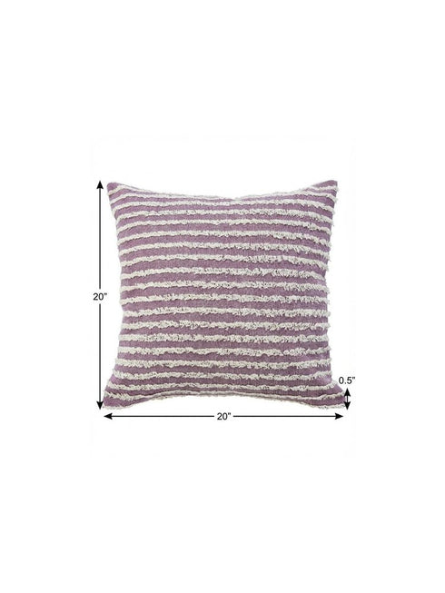 20" Lavender And Off White Striped Cotton Throw Pillow Cover with Tufts
