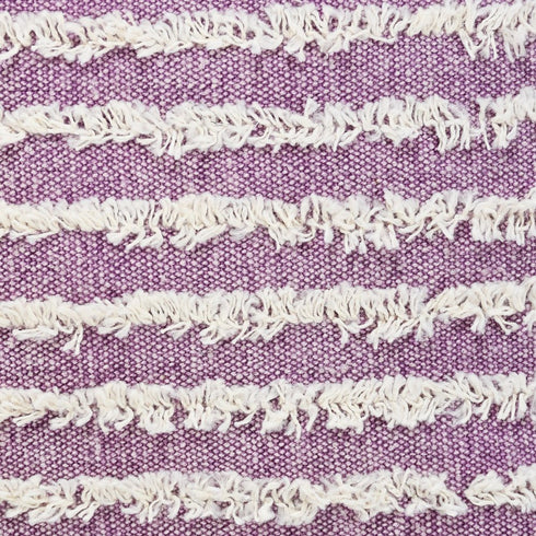 20" Lavender And Off White Striped Cotton Throw Pillow Cover with Tufts