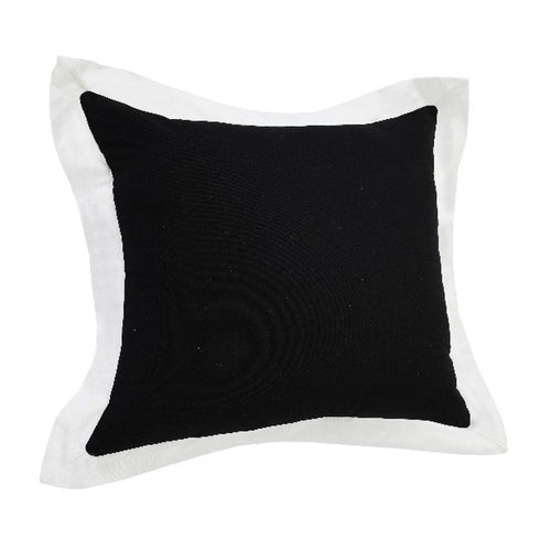 20" Black And White Color Block Cotton Throw Pillow Cover