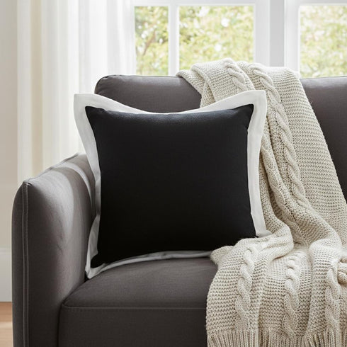 20" Black And White Color Block Cotton Throw Pillow Cover