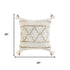 20" Ivory And Beige Geometric Cotton Blend Throw Pillow Cover with Tassels