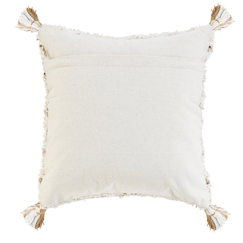 20" Ivory And Beige Geometric Cotton Blend Throw Pillow Cover with Tassels