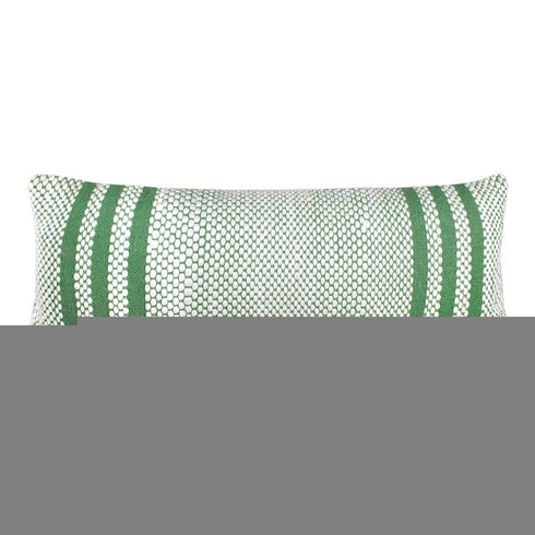 14" X 36" Green And White Lumbar Striped Cotton Blend Throw Pillow Cover