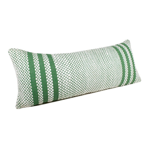14" X 36" Green And White Lumbar Striped Cotton Blend Throw Pillow Cover