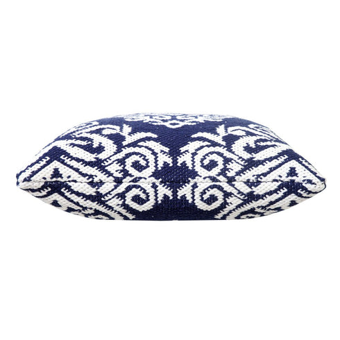 20" Blue And White Medallion Cotton Blend Throw Pillow Cover