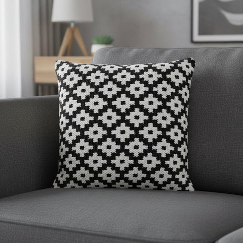 20" Black And White Diamond Cotton Blend Throw Pillow Cover