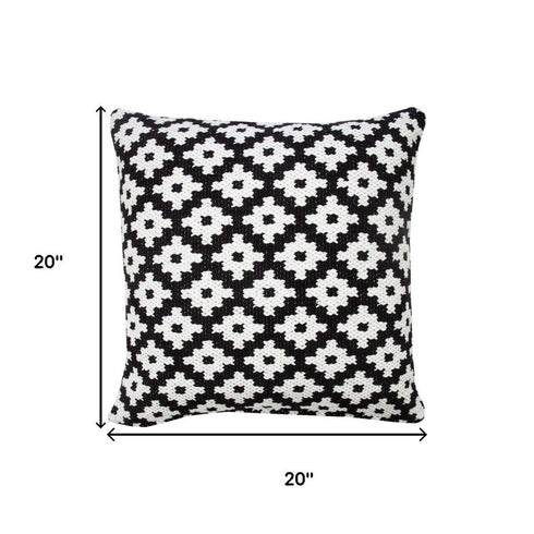 20" Black And White Diamond Cotton Blend Throw Pillow Cover