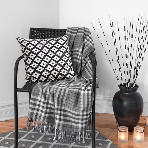 20" Black And White Diamond Cotton Blend Throw Pillow Cover