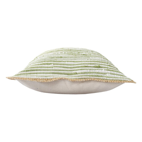20" Green And White Beach Striped Cotton Blend Throw Pillow Cover
