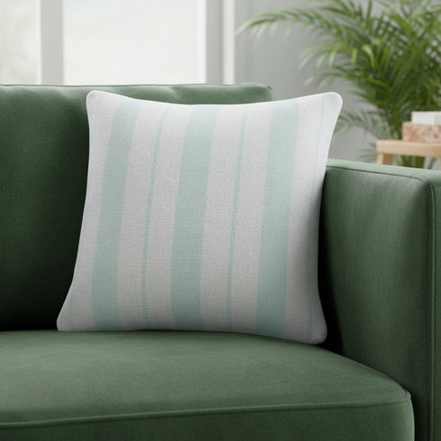 20" Blue And White Beach Striped Cotton Throw Pillow Cover