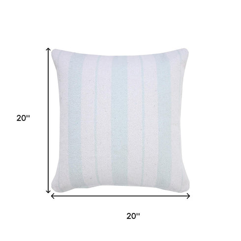 20" Blue And White Beach Striped Cotton Throw Pillow Cover
