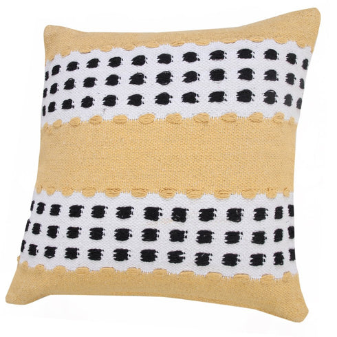 20" Yellow And Black Striped Cotton Throw Pillow Cover