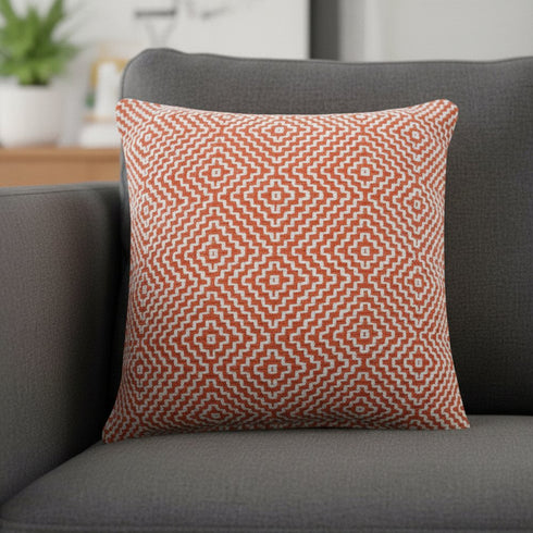 20" Orange And White Diamond Cotton Throw Pillow Cover