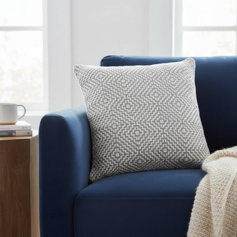 20" Gray And White Diamond Cotton Throw Pillow Cover