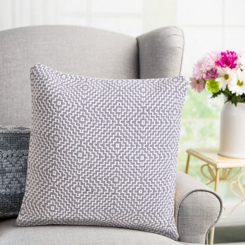 20" Gray And White Diamond Cotton Throw Pillow Cover