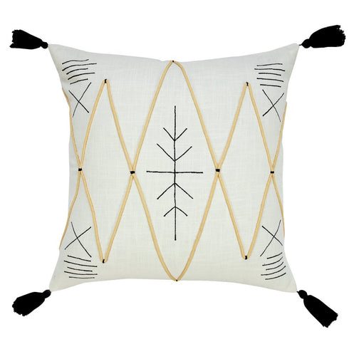 20" Off White Black And Cream Geometric Cotton Throw Pillow Cover