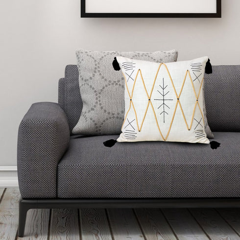 20" Off White Black And Cream Geometric Cotton Throw Pillow Cover