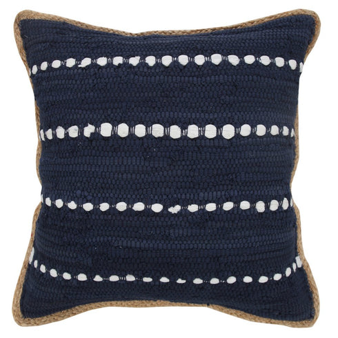 20" Navy Blue And White Beach Striped Cotton Blend Throw Pillow Cover