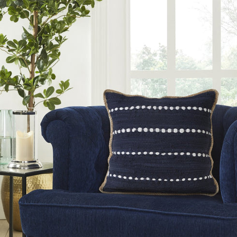 20" Navy Blue And White Beach Striped Cotton Blend Throw Pillow Cover