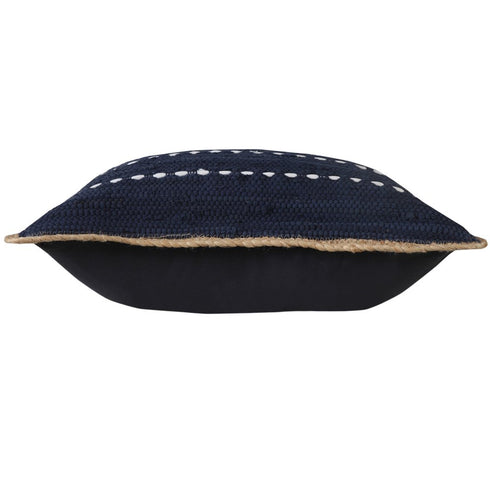 20" Navy Blue And White Beach Striped Cotton Blend Throw Pillow Cover