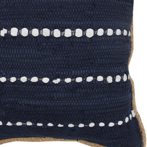 20" Navy Blue And White Beach Striped Cotton Blend Throw Pillow Cover