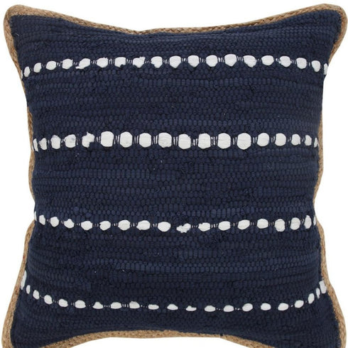 20" Navy Blue And White Beach Striped Cotton Blend Throw Pillow Cover
